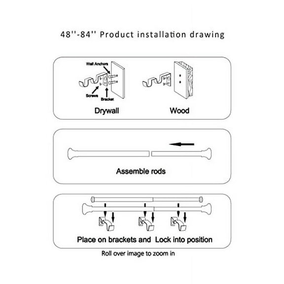 1" Double Curtain Rod with Albert Finials and holdbacks,Weathered white,48‘’-84‘’