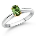 thumbnail image 2 of Gem Stone King 0.50 Ct Oval Green Tourmaline 925 Silver and 10K Yellow Gold Solitaire Engagement Ring (Size 9), 2 of 4