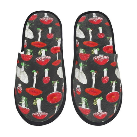 Balery Red Mushrooms Slient Indoor Furry Fleece Comfort House Shoes Soft Non-Slip Home Shoes Cotton slippers House Slippers-- Large