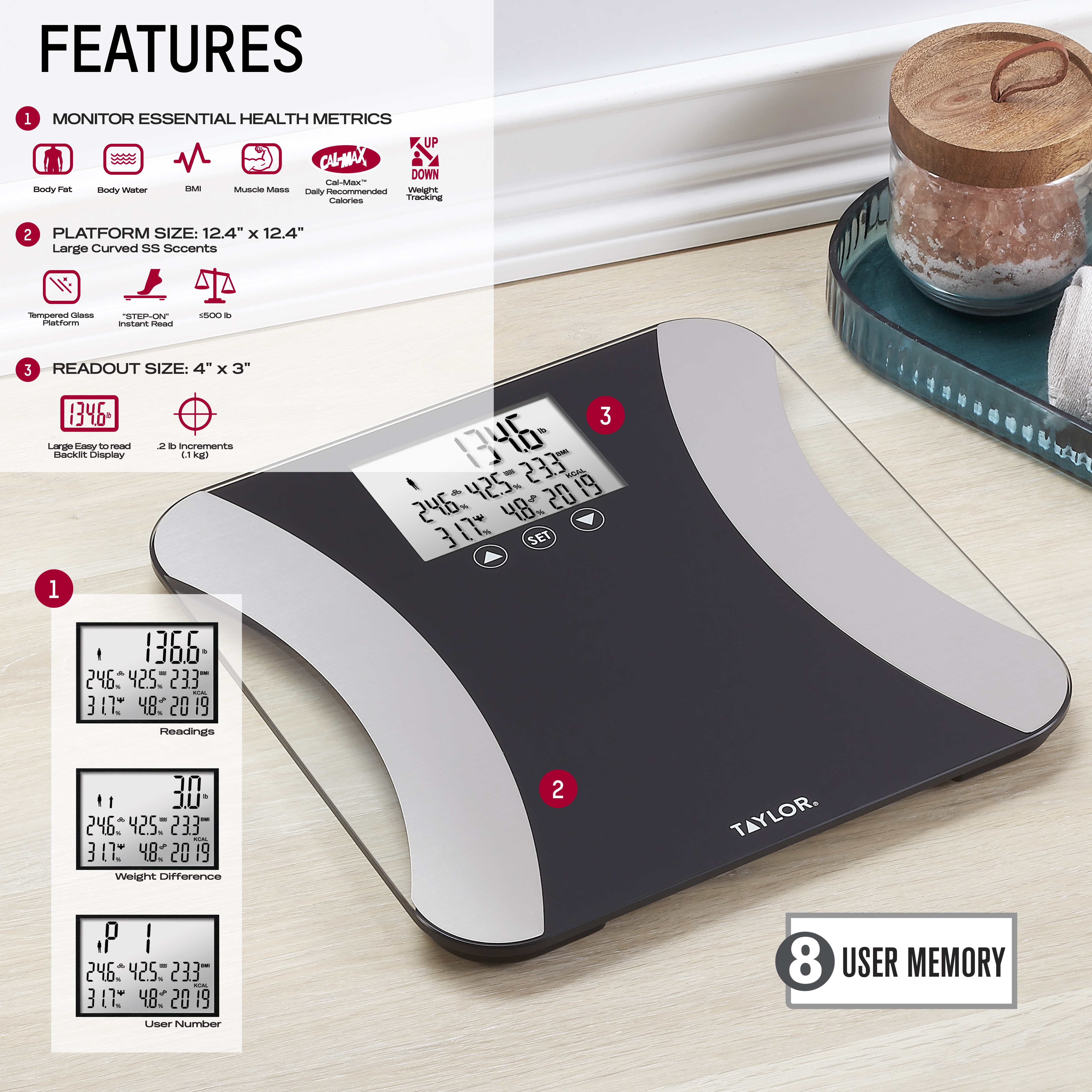 Taylor Glass LED Body Composition Scale photo 5