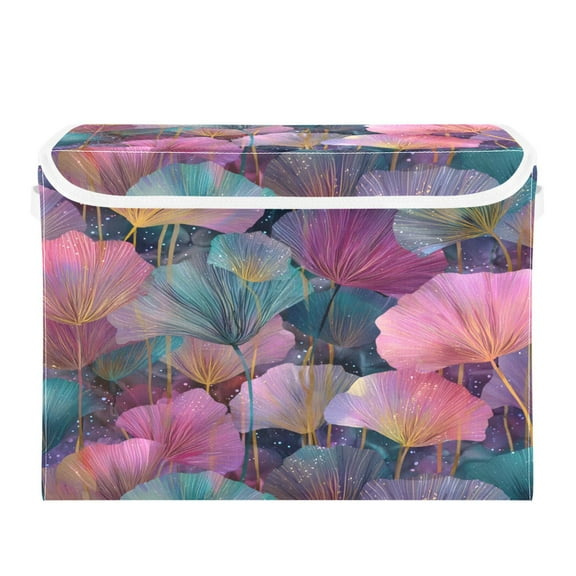 Storage Box With Lid 16.5x12.6x11.8In Foldable Stacked Household Storage Box Pink Leaves