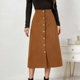 thumbnail image 2 of Annhoo Corduroy Skirts for Women Button down Casual High Waisted Midi Skirt Loose Solid Color A Line Skirt, 2 of 9