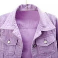 thumbnail image 4 of Lejafay Womens 3/4 Sleeve Short Denim Jacket Lapel Button Down Cropped Trucker Jean Jackets Coats Purple L, 4 of 5