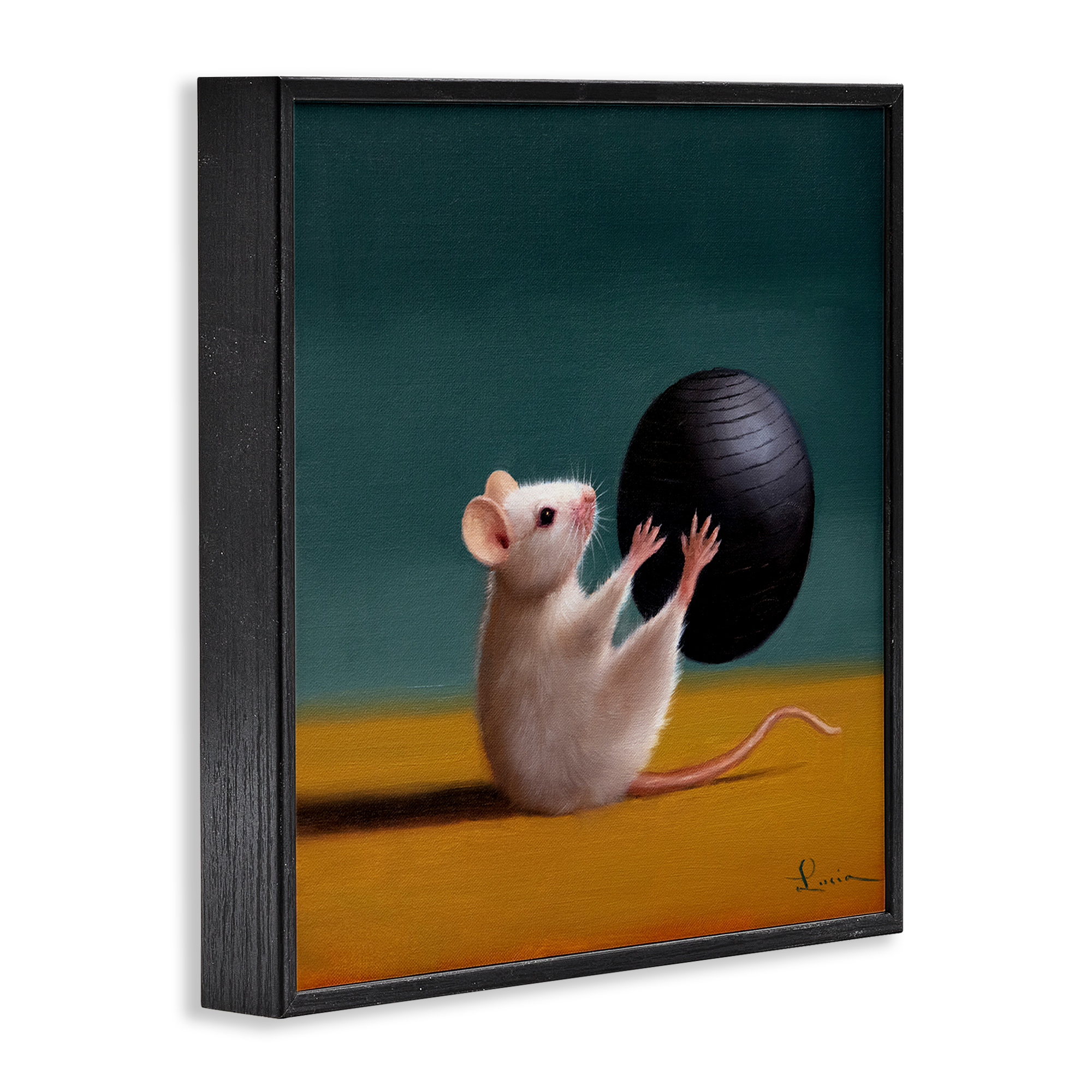 Stupell Industries Mouse with Exercise Ball Animals & Insects Painting Black Framed Art Print Wall Art, 12 x 12
