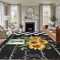 thumbnail image 2 of Area Rug 72×108in, Bee Sunflower Plant Vase Floor Carpet Living Room Rug, Vintage Stamp Black White Grid Non-Slip Welcome Mat Indoor Rugs for Bedroom Dining Room, 2 of 9