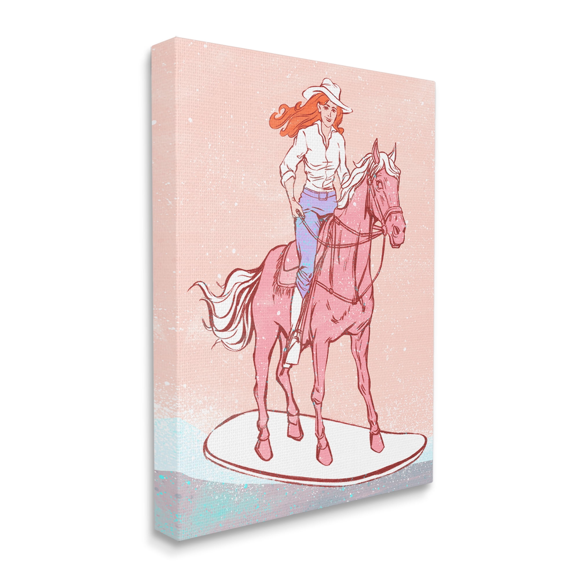 Stupell Industries Vintage Cowgirl on Board Animals & Insects Painting Gallery Wrapped Canvas Art Print Wall Art, 24 x 30