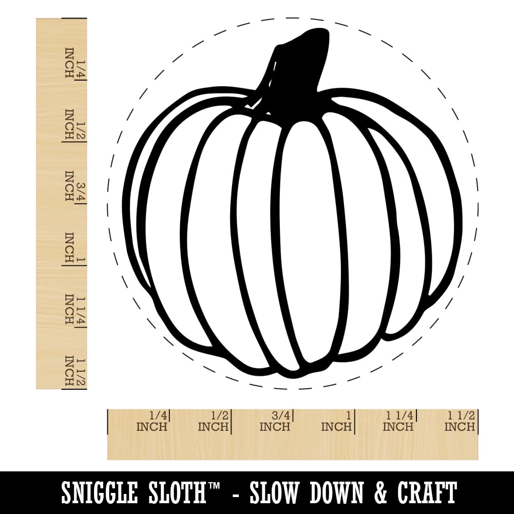 Hand Drawn Pumpkin Doodle Fall Thanksgiving Halloween Self-Inking Rubber Stamp Ink Stamper - Black Ink - Large 1-1/2 Inch