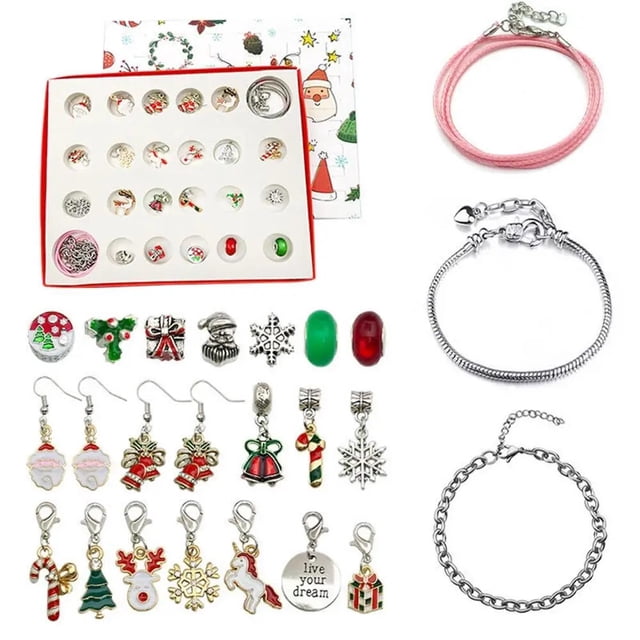 Calendario de Adviento de Navidad para niña, pulsera con tema navideño, joyería para Calendario de Adviento, Cuenta Atrás para calendario de Navidad, DIY