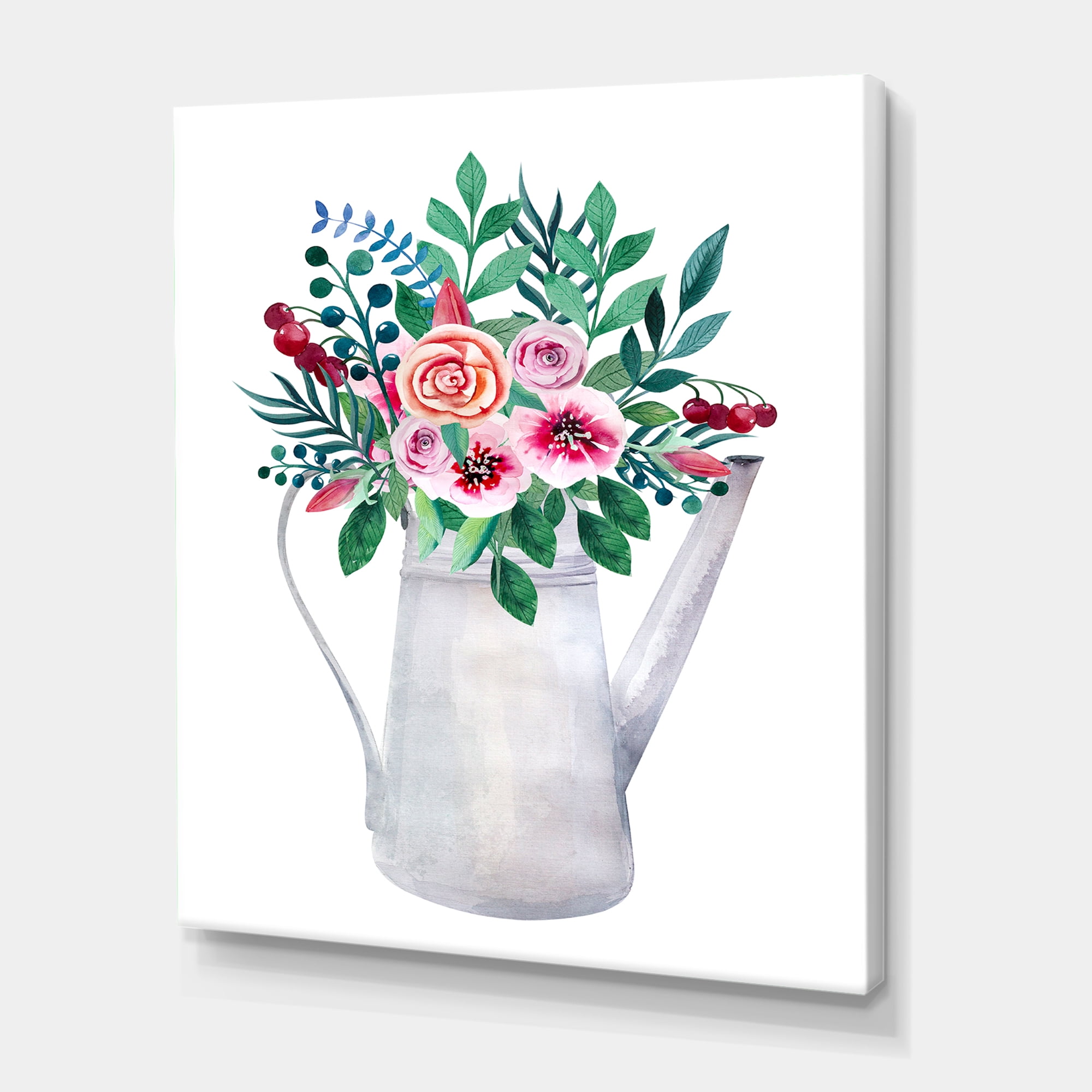 Designart ' Bouquets of Flowers In Rustic Flowering Pot With Berries ' Traditional Canvas Wall Art Print