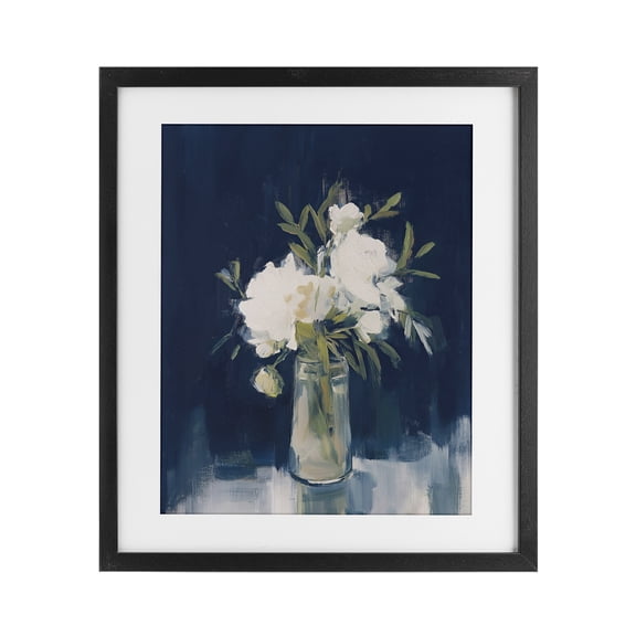 Stupell Industries Transitional Peonies On Blue Mirage Black Framed Print Under Glass, 17 x 21, by Svetlana Aleynikova