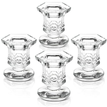 12 Pack Clear Glass Candle Holders for Candlesticks, Taper Candles, Wedding Centerpieces (2 x 2.3 x 2 In)