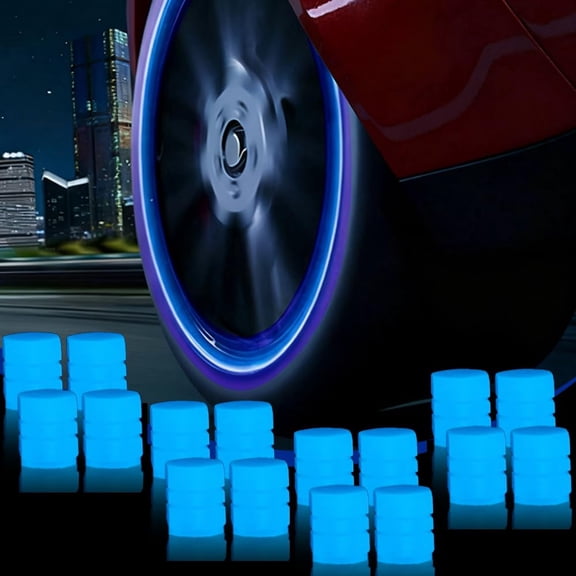 Glow-in-The-Dark Tire Valve Stem Caps - 20 PCS Fluorescent Luminous ABS Valve Caps, Universal Fit Air Valve Covers for Car Truck SUV Motorcycle Bike — Corrosion-Resistant, Dustproof (Blue)