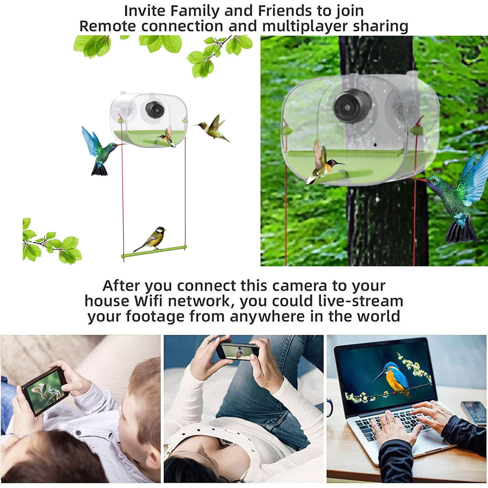 LACKUST Bird Feeders Outdoor Clearance,HD 1080P Night Vision Bird Feeder Camera with WiFi for Outdoor Bird Watching and Photo Capture,As Shown