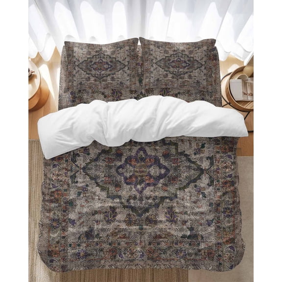 Mysterious Retro Bedding Duvet Cover Set Twin Size 4 Pieces Totem Flower Printing Soft Twill Plush Quilt Cover, Include 1 Duvet Cover 1 Flat Sheet And 2 Pillow