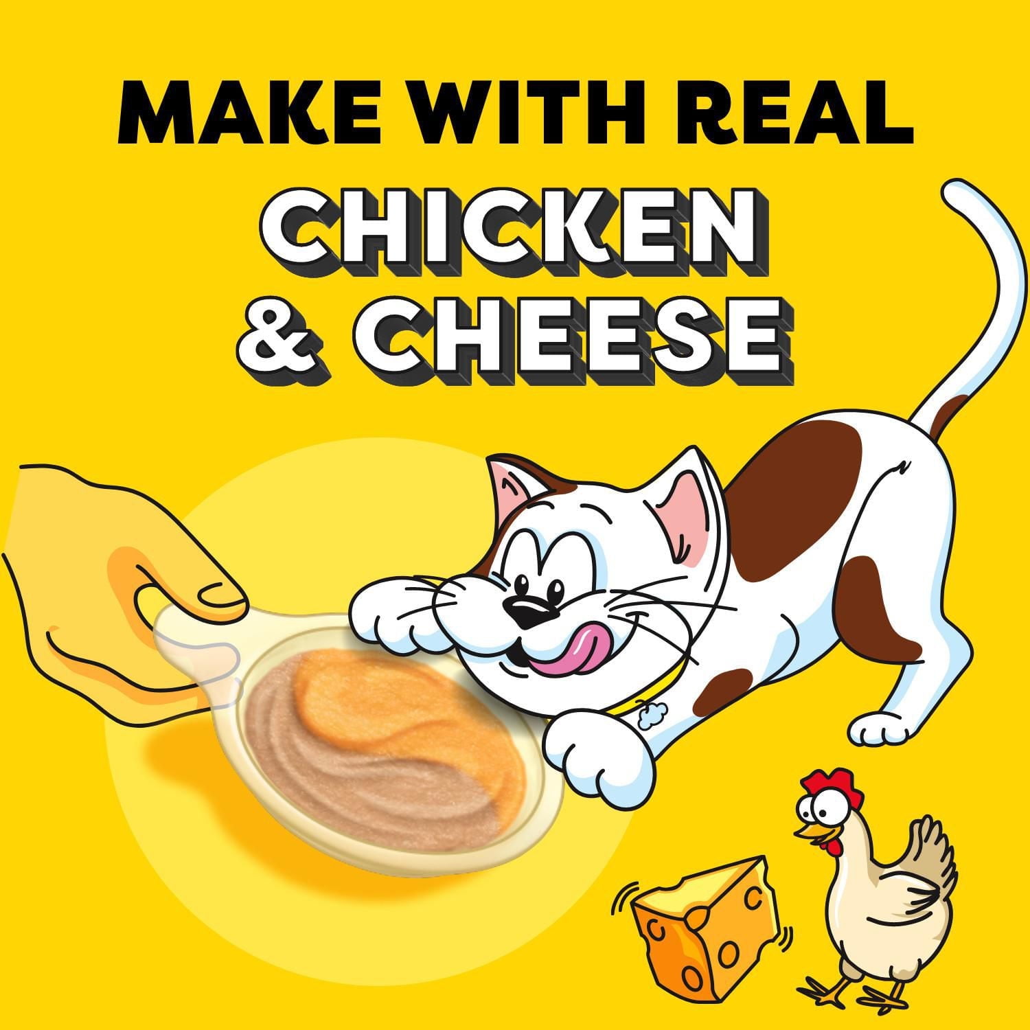 Gâteries pour chats TEMPTATIONS LICKABLE SPOONS saveur de poulet savoureux et de fromage délicieux 4x10 g