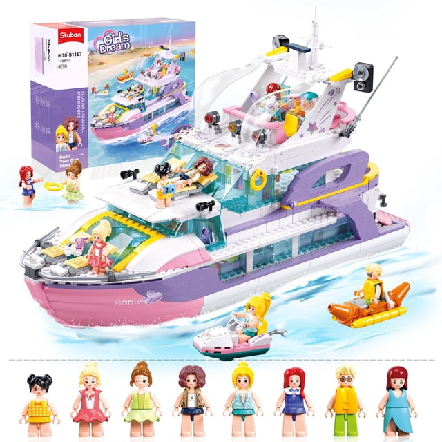Juguete de construcción Sluban Friends Pink Yacht Girls de 8 a 12 años con 8 minifiguras