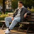 thumbnail image 5 of Mens Jogger Sweatpants Drawstring Elastic Waist Ribbed Cuffed Ankle Pants Solid Color Loose Fit Casual Trousers, 5 of 7