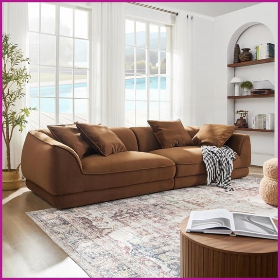 Nordic Modern Camel 3-Seat Sofa with Waterproof Flannel, Detachable Pillowcase & Solid Wood Frame for Living Room