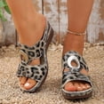 thumbnail image 2 of Rokment Women's Leopard Wedge High Heels Slip on Dress Sandals Trendy Casual Buckles Hollow out Leather Platform Chunky Heeled Slides Beach Summer Vacation Camouflage Size 6, 2 of 7