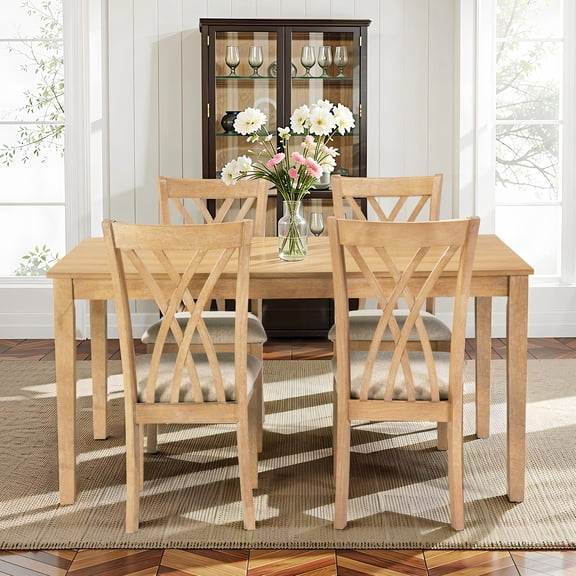 Yoneston Modern Dining Table for 4, 60" Large Wood Dining Table Set with 4 Chairs for Living Room, Kitchen and Pantry