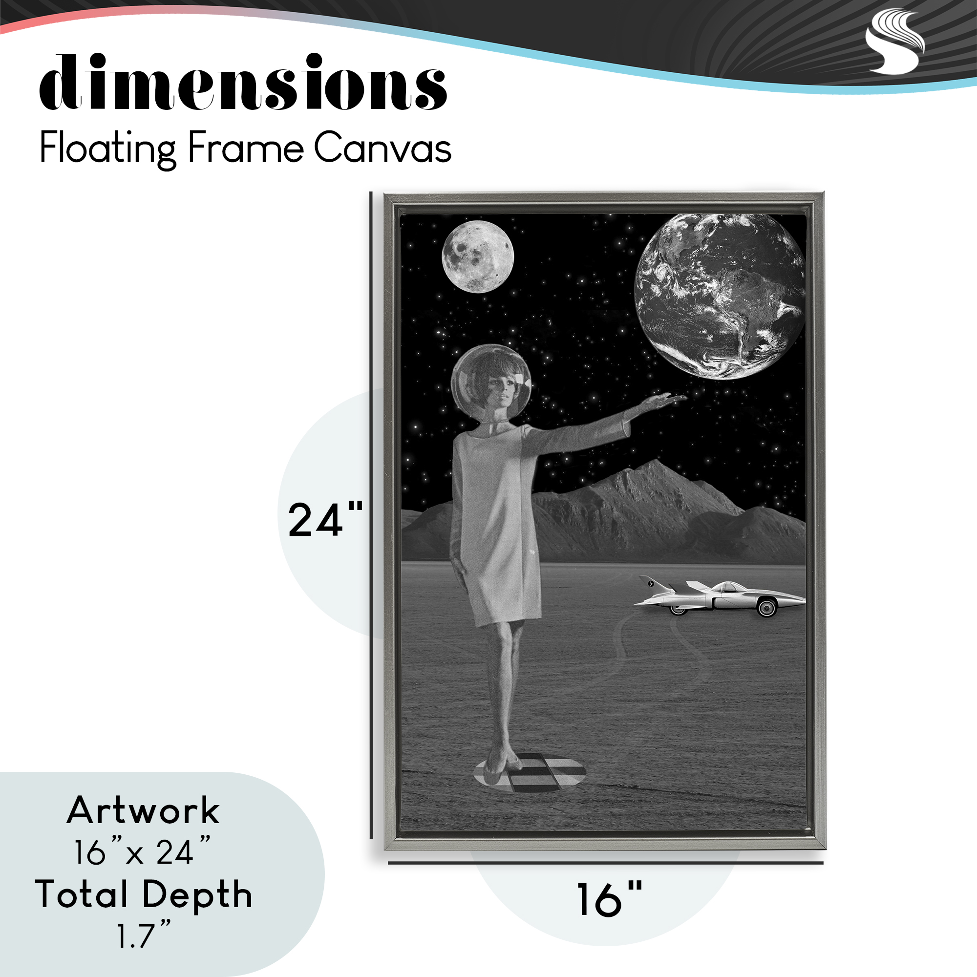 On A Mission Retro Space Gray Framed Floater Canvas Wall Art, design by Elo Marc