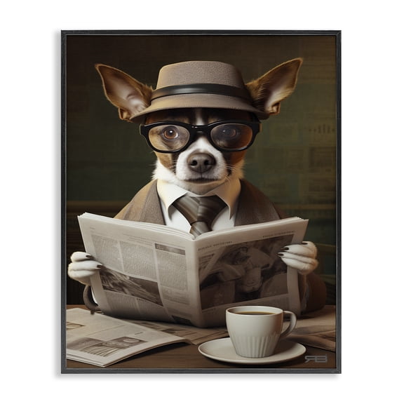 Stupell Industries Cottage Classy Dog with Newspaper Black Framed Giclee Art, 11 x 14, by RB