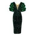 thumbnail image 4 of Elainilye Fashion Women's Prom Dress Solid Color Ruffle V-Neck Temperament Sequin Long Dress Banquet Evening Dress Plus Size Dress,Green, 4 of 7