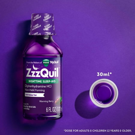 Vicks ZzzQuil Liquid Sleep Aid, Non-Habit Forming, Warming Berry, Over-the-Counter Medicine, 6 fl oz
