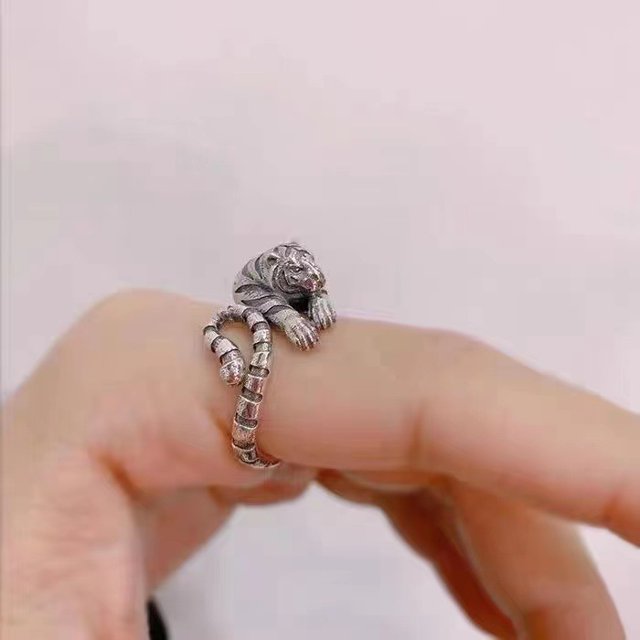 Anillo de gato geométrico con línea de gancho que se abre y se ajusta con forma de animal, joyería tejida con línea