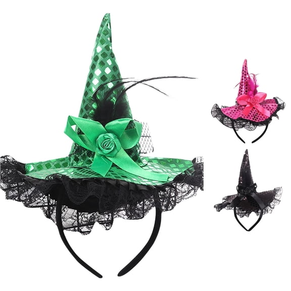 DHFJKG Halloween Mini Witch Hat Headband, Glitter Pointed Witch Headpiece For Kids Adults, Halloween Party Accessory