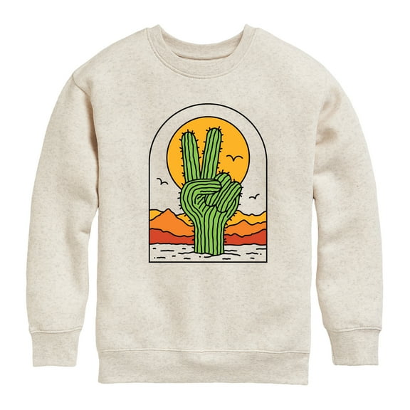 Instant Message - Cactus Peace Sign - Toddler & Youth Crewneck Fleece Sweatshirt