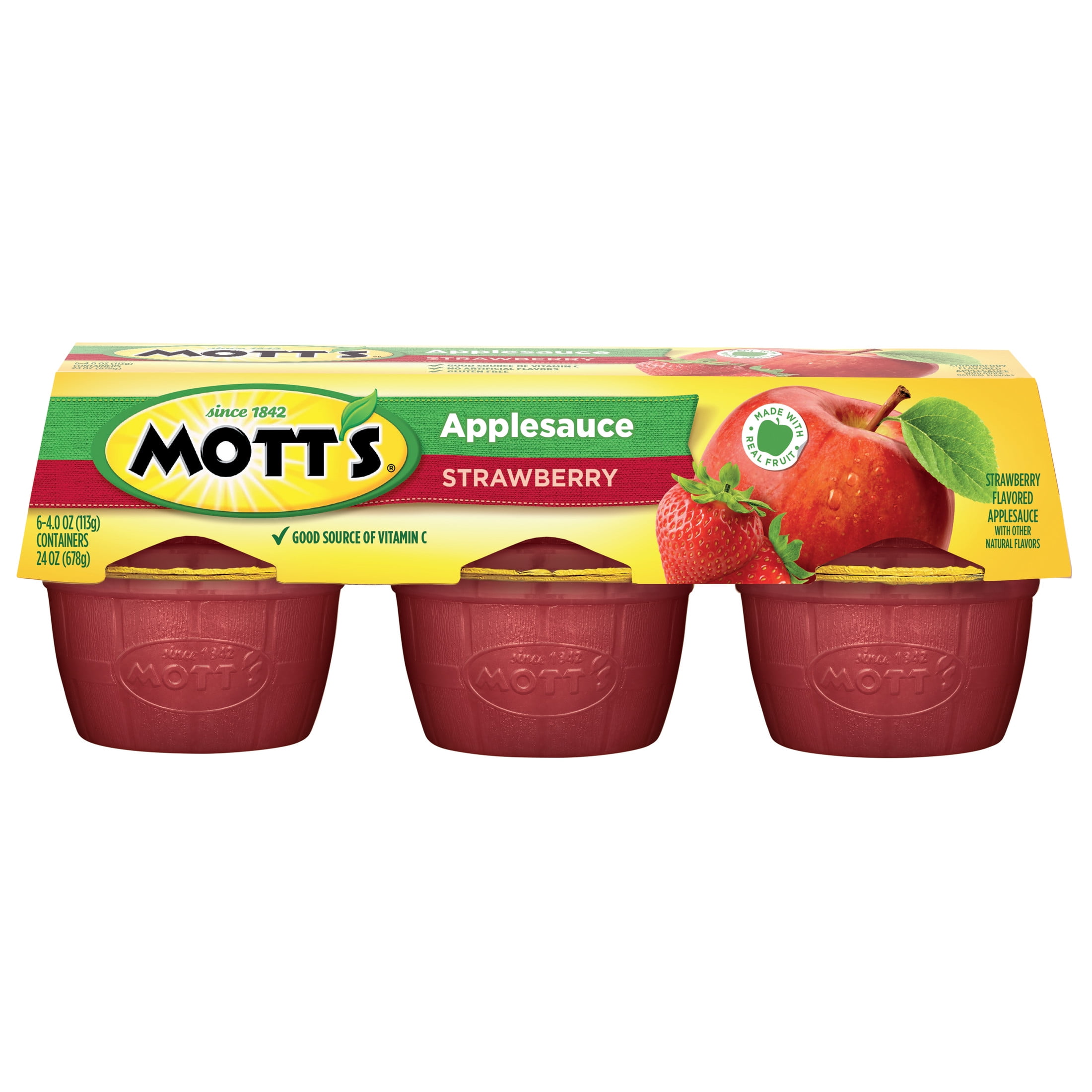 (2 pack) Mott's Strawberry Applesauce, 4 Ounce Cups, 6 Count