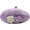 thumbnail image 7 of Baby Beret Hat Toddler Girls Winter Warm Knit Beanie French Artist Bonnet Cap with Cute Flower Accent, 7 of 7