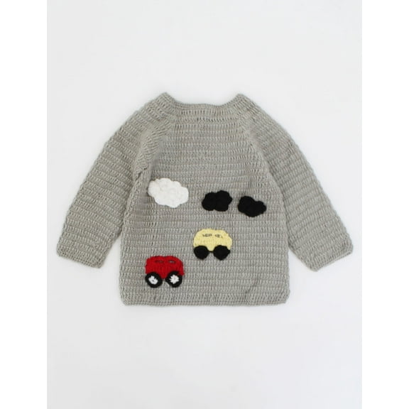 Woonie Handmade Full Sleeves Clouds & Cars Detailing Sweater-Grey