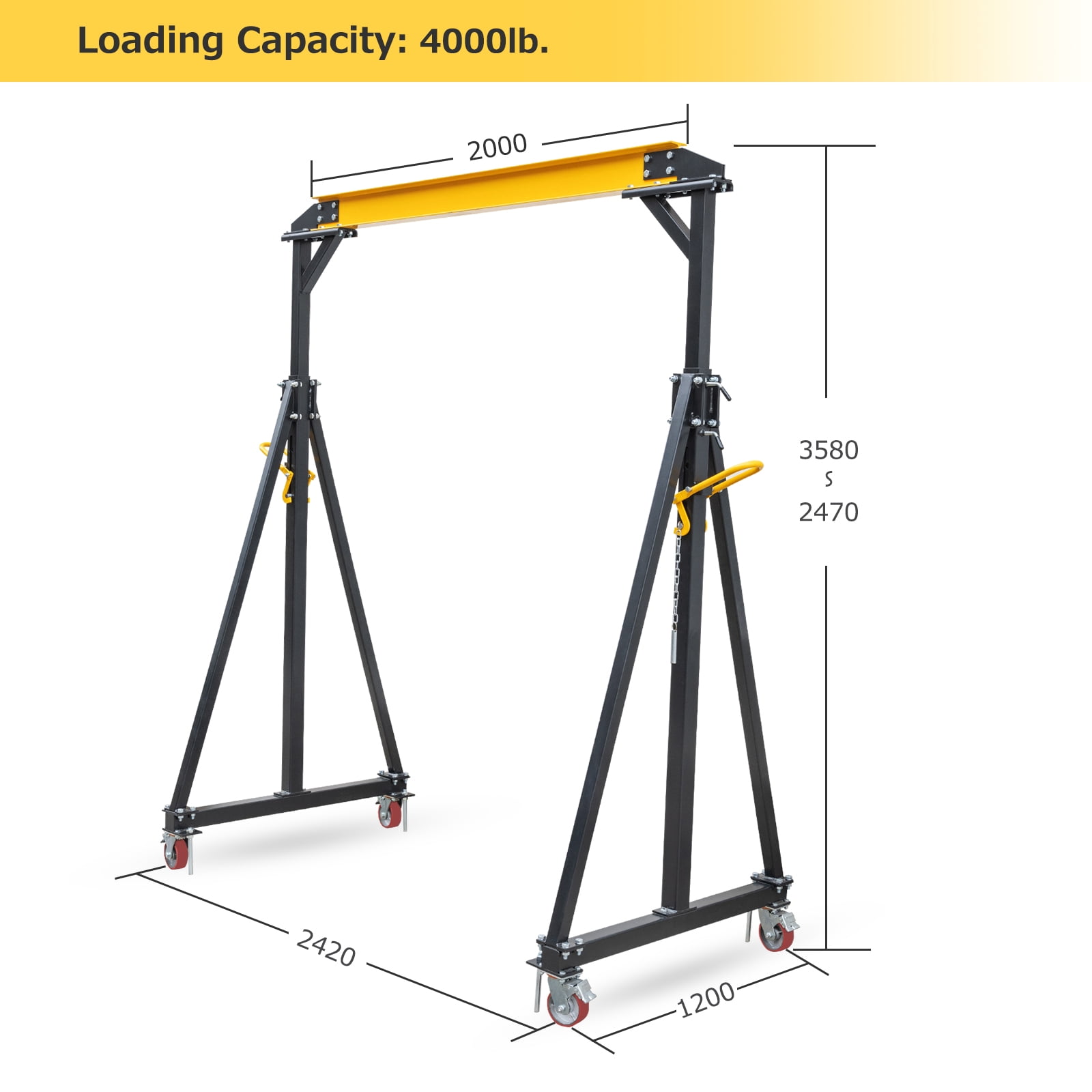 Telyswee 4000 Lbs Adjustable Gantry Crane 2 Ton Capacity Portable Shop Lift Hoist, Adjustable Height from 97" to 141", for Factories, Construction Site, Warehouse