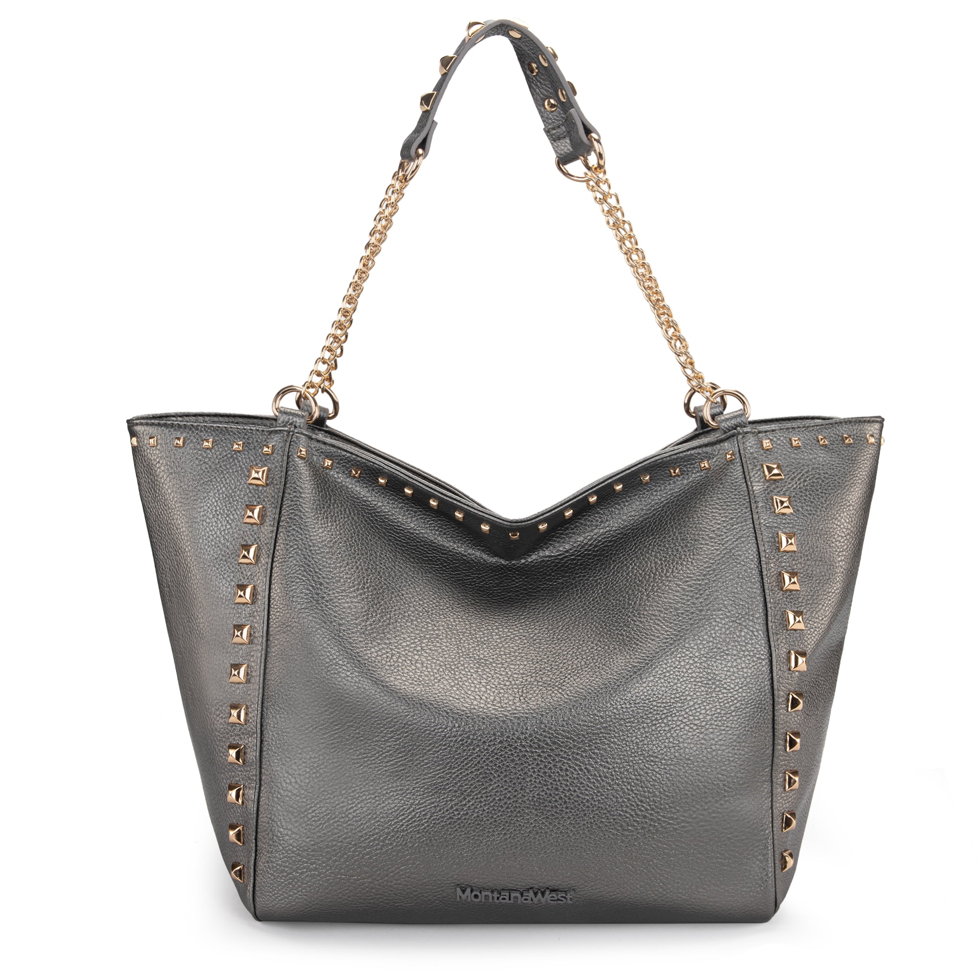 Montana West Large Tote Bag for Women Oversized Shoulder Purses with Chain Handbags, Pewter