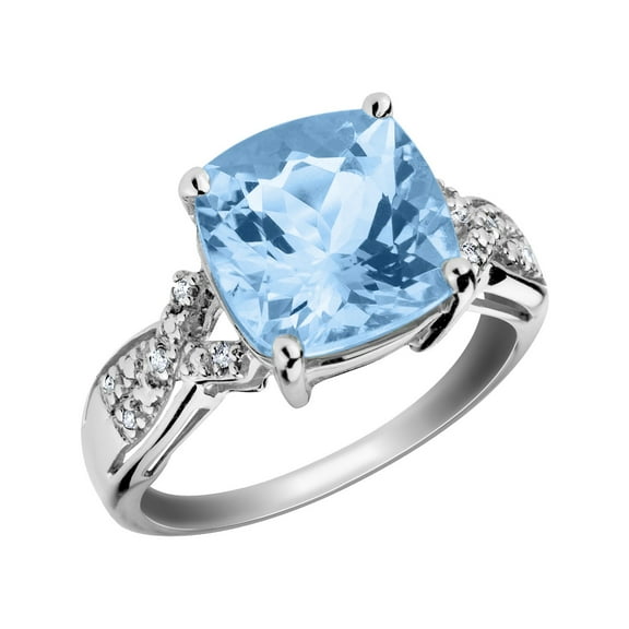 Gem & Harmony 4.00 Carat (Ctw) Blue Topaz Ring with Diamonds in Sterling Silver for Women