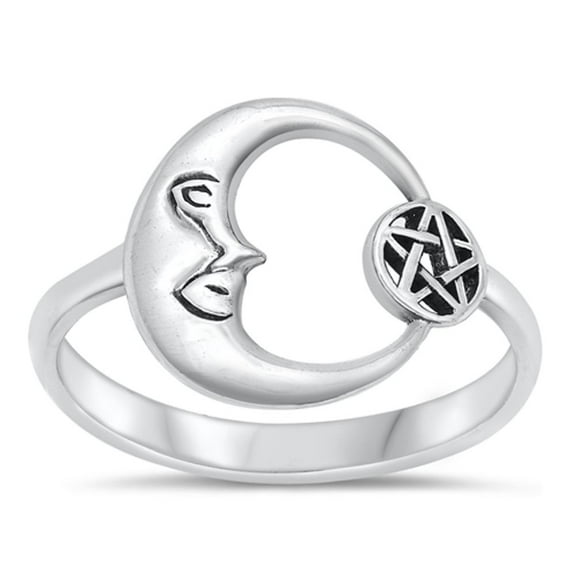 Wholesale Moon & Pentagram Ring .925 Sterling Silver Band Jewelry Female Male Unisex Size 6
