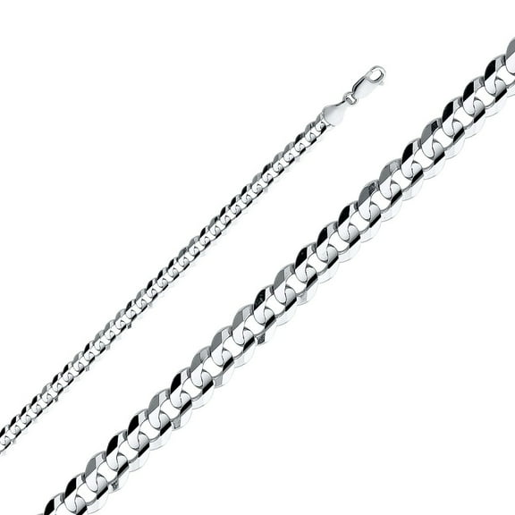 14k Solid White Italian Gold Cuban Curb Concave Chain Link Necklace 6mm