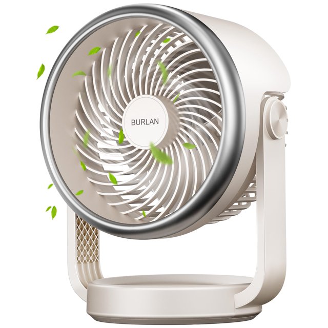 BURLAN Ventilador de escritorio inalámbrico, ventilador a pilas con USB, ventilador portátil de flujo de aire fuerte de 70 pies, ventilador de funcionamiento silencioso con luz LED y ventilador de mes
