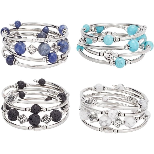 Pulseras de cuentas apilables con capas envolventes para mujer, estilo bohemio, de plata, joyería de moda en capas, regalos.