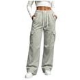 thumbnail image 2 of Womens Sweat Pants with Pockets Ndbuld Women's Casual Solid Color Drawstring Elastic Waist Sweatpants Cuffed Side Pockets Pants Gray XXL, 2 of 7