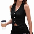 thumbnail image 3 of Women's Denim Vest Sleeveless Single-Breasted, V-Neck Jean Waistcoat for Casual Layering Black S, 3 of 10