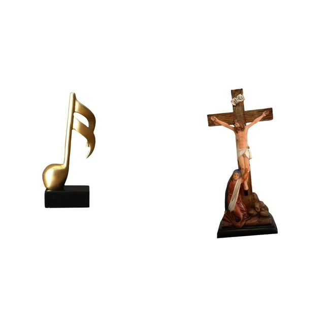 Escultura creativa de resina con nota musical y Jesús, figura decorativa, centro de mesa para escritorio, chimenea, regalo de inauguración de la casa,