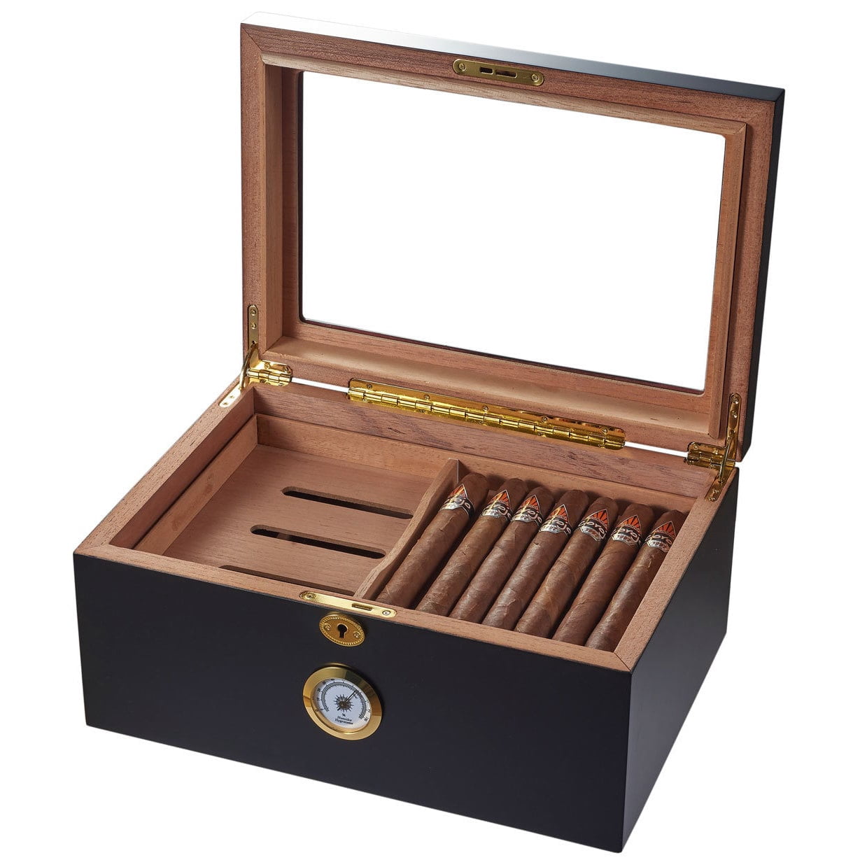 Visol VHUD302 Rainier Glass Top with Black Matte Cigar Humidor