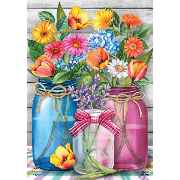 Briarwood Lane Spring Garden Flag 12x18 For Outdoor Spring Floral Jars Rustic For Spring Garden Flag Flags For Outside
