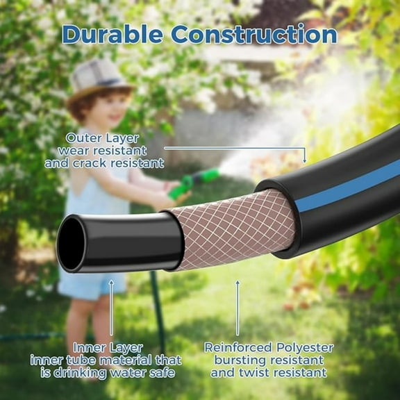 Garden Hose 100 ft x 5/8",Heavy Duty Water Hose 100ft,Lightweight Garden Hose With Holder,Flexible Rubber Hose,Male to Female Fittings,Burst 600 PSI,Kink Free Hose for Yard and Outdoor