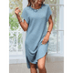 thumbnail image 5 of Vestido Midi de Verano para Mujer, Color Liso, con Abertura, Azul , Talla XL, 5 of 9
