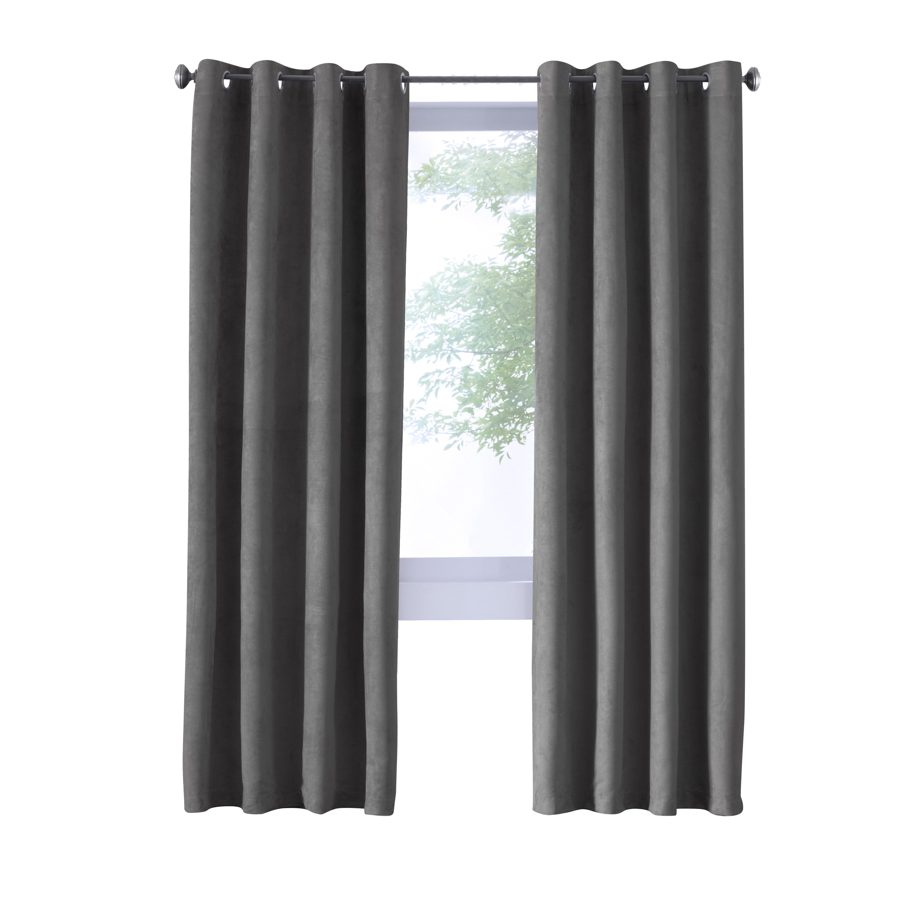 Nova Total Blackout Woven Faux Suede Curtain Panel 54" x 95" in Dark Grey