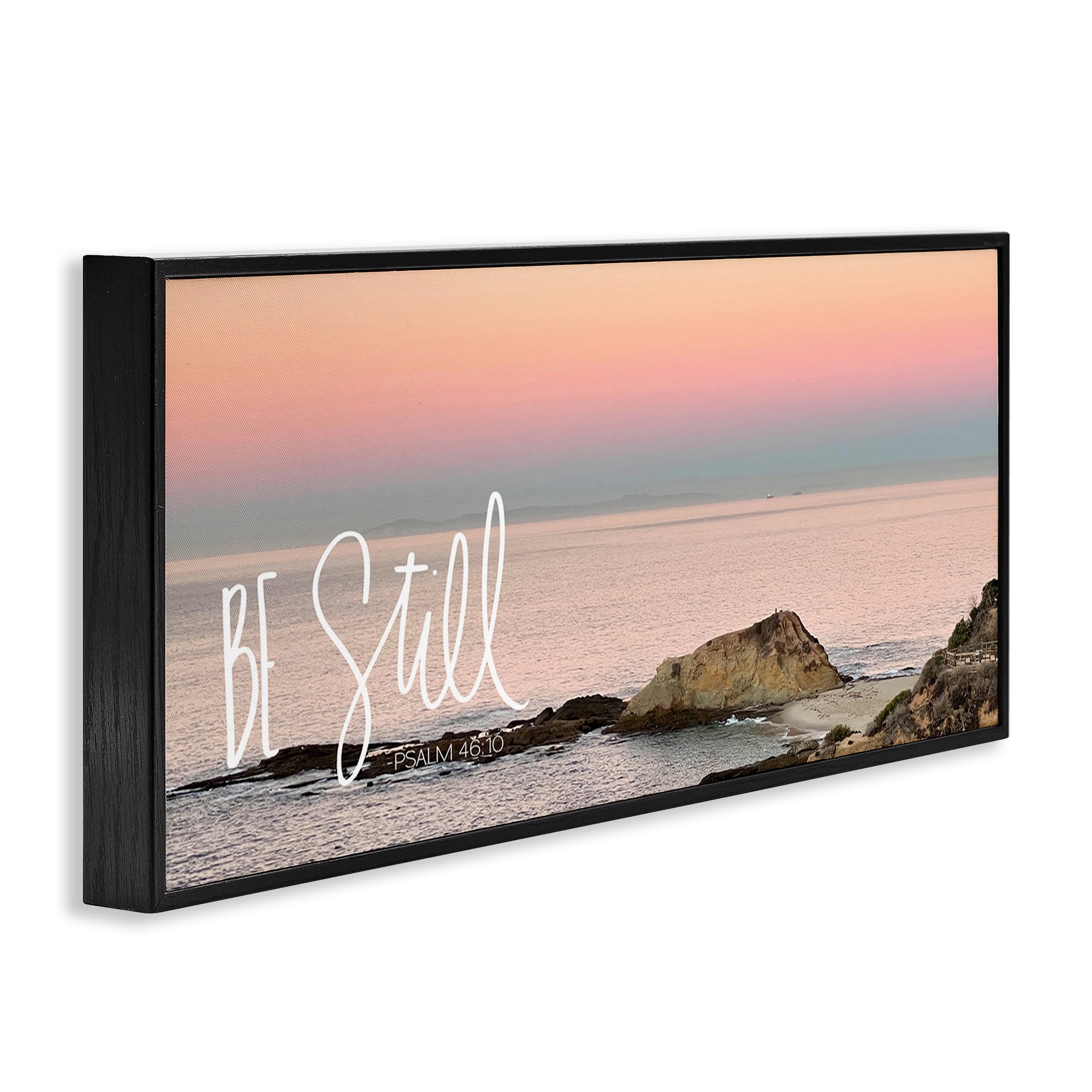 Stupell Industries Be Still Peaceful Beach Landscape Painting Black Framed Art Print Wall Art, 30 x 13